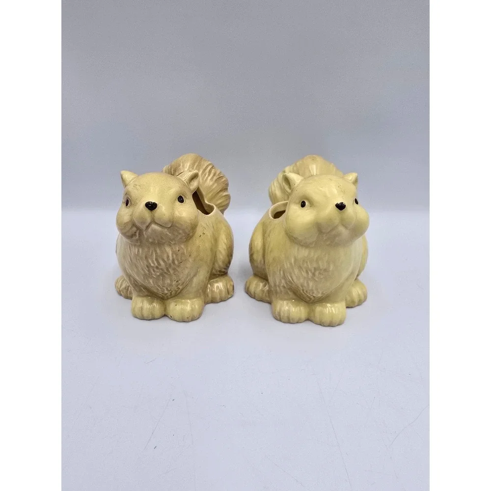 Squirrel‎ Candle Holder Set Unisex OS Yellow Good Ceramic Woodland Retro MCM